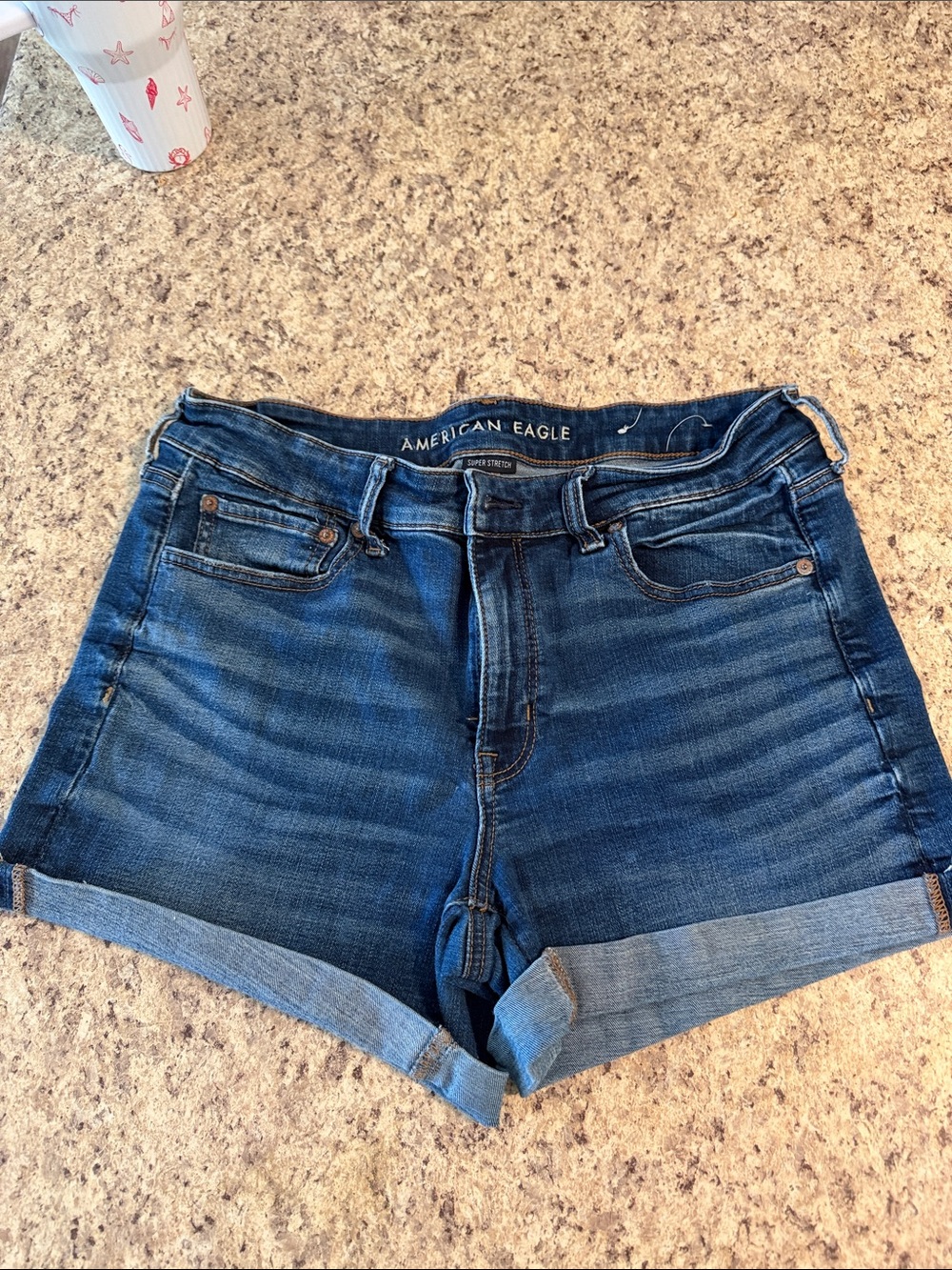 American Eagle Outfitters Dark Blue Rolled-Hem Denim Shorts